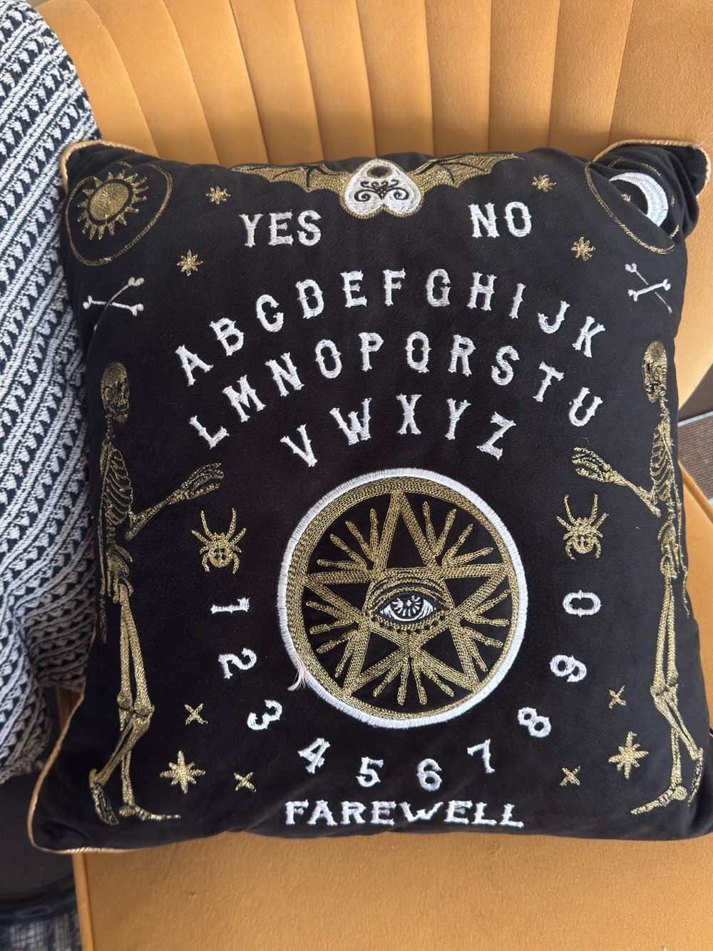 20x20 Velvet Ouija Board Throw Pillow - Down/ Embroidered Spooky, Halloween Home